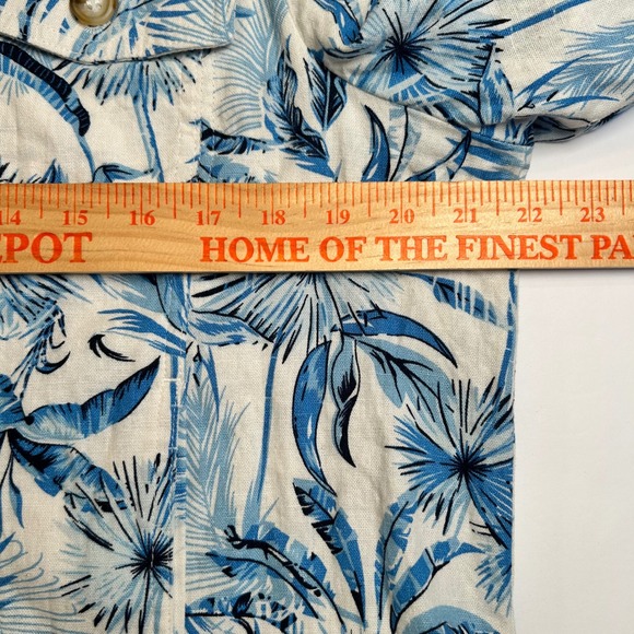 Tahari Women Blue White Tropical Leaf Print Linen Viscose Button Down Jacket XL - Picture 6 of 8